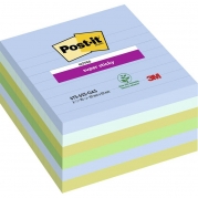 Post-it Super Sticky Notes linjerede 101mmx101mm 90ark/blk 6blk/pak Oasis farvekollektion