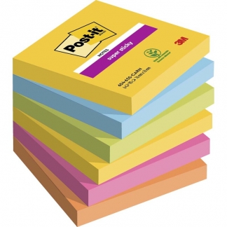 Post-it Super Sticky Notes 76mmx76mm 90ark/blk 6blk/pak Carnival farvekollektion