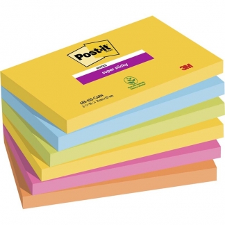 Post-it Super Sticky Notes 76mmx127mm 90ark/blk 6blk/pak Carnival farvekollektion