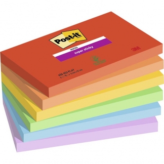 Post-it Super Sticky Notes 76mmx127mm 90ark/blk 6blk/pak Playful farvekollektion