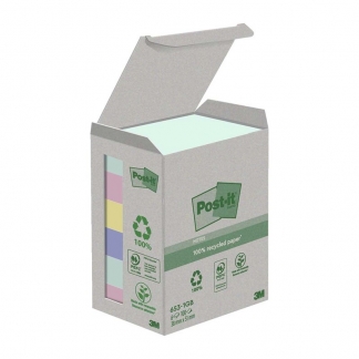 Post-it Recycled Notes 38mmx51mm 100ark/blk 6blk/pak assorterede farver